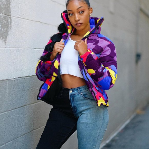 Unisex Camo Print Zipper Winter Parka Down Jack - Picture 4 of 8